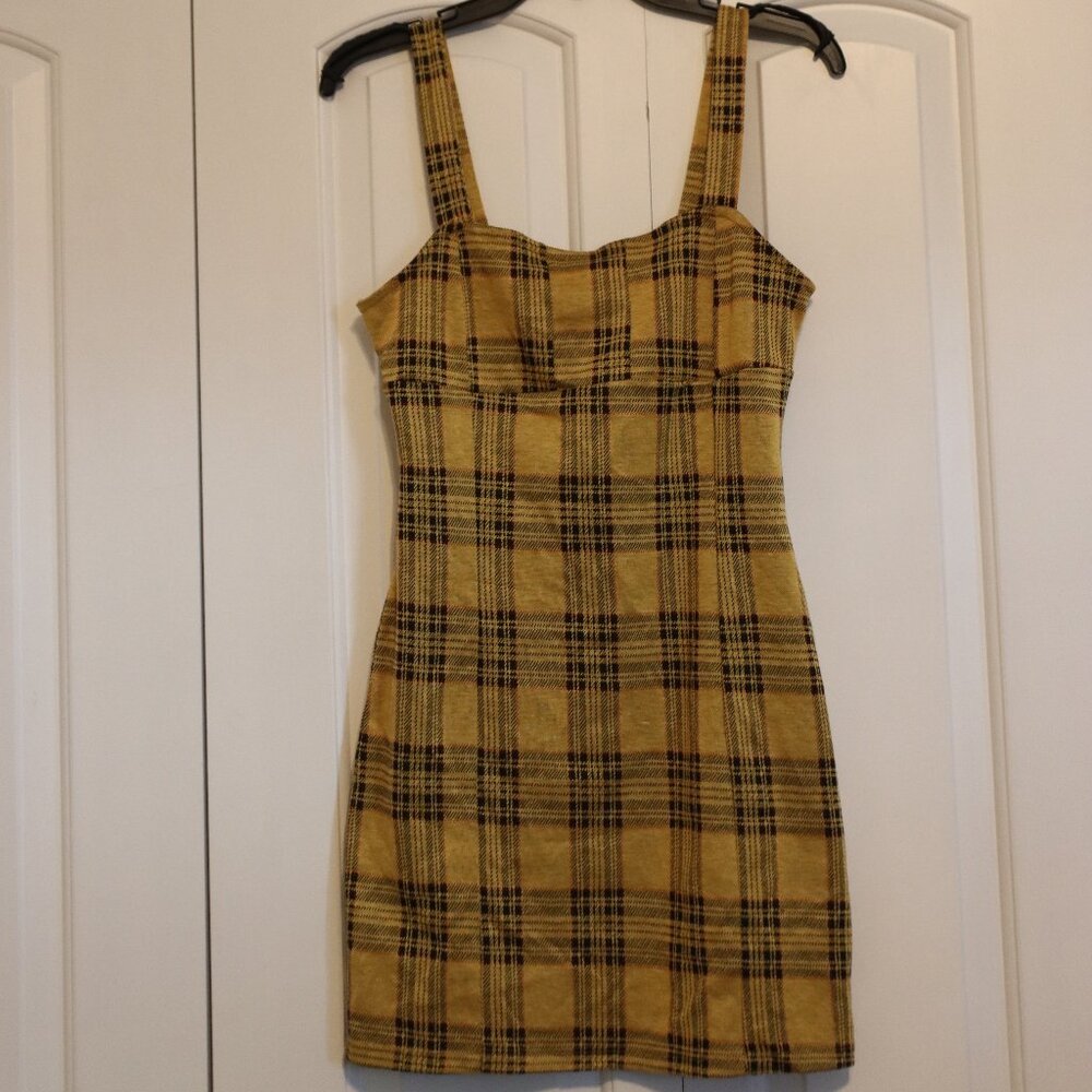 Liz and Sara Yellow and Black Plaid Body Con Mini Dress size XL